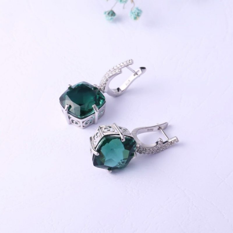 Green Square Amethyst Earrings