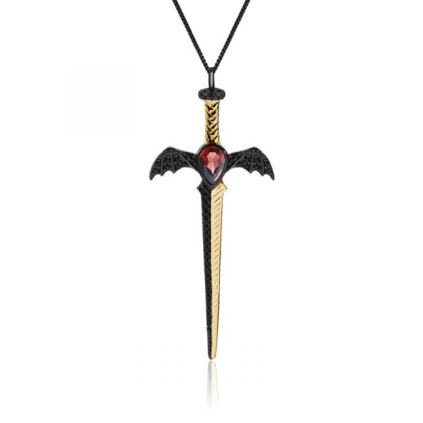 Bat Wing Sword Garnet Pendant